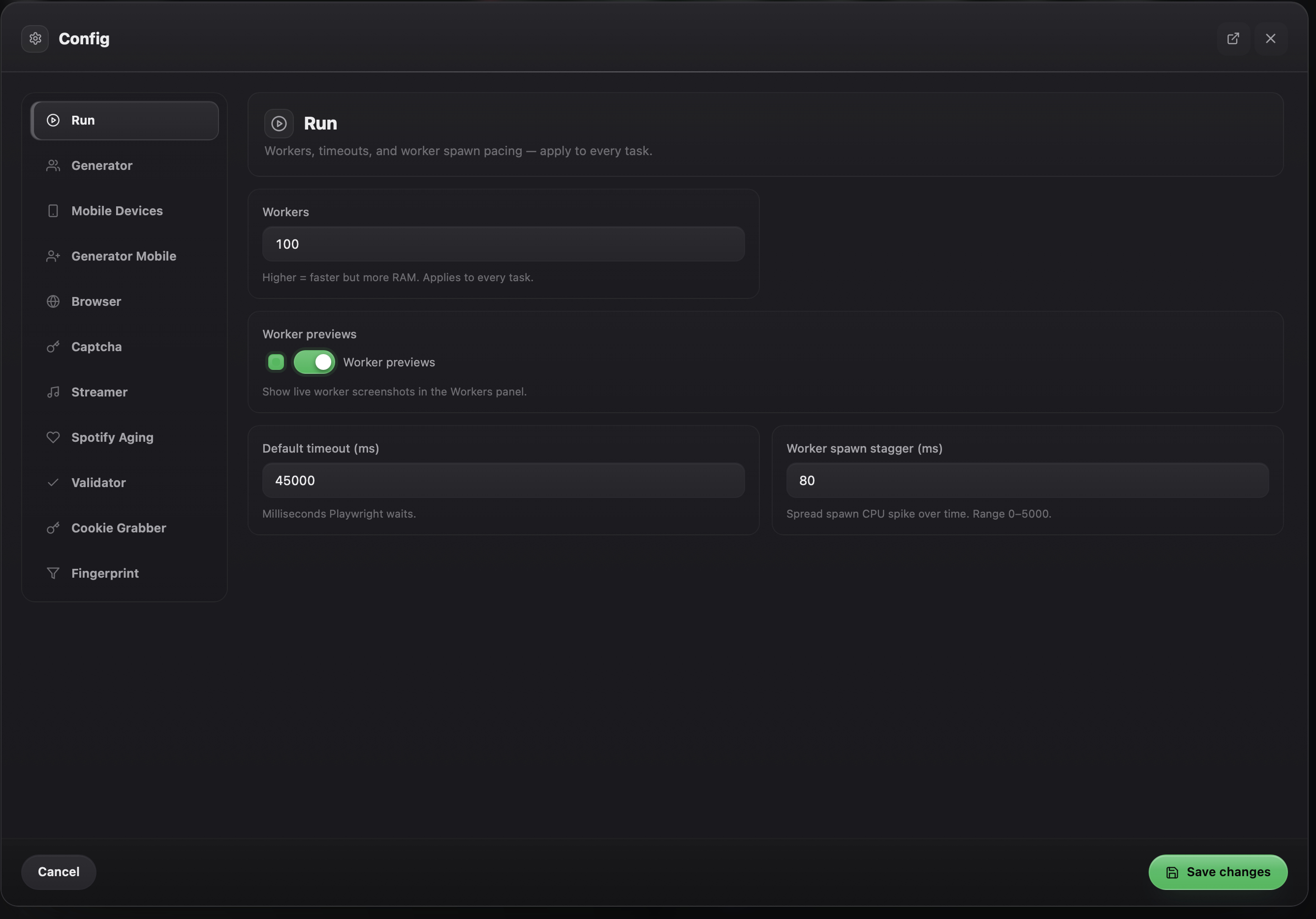 AppTools detailed run and fingerprint configuration